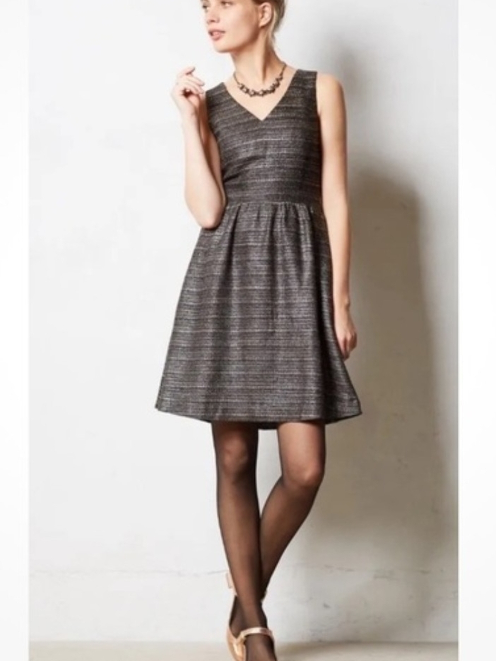 Moulinette Soeurs Anthropology Gray Textured Fit-and-Flare Dress Size 4
